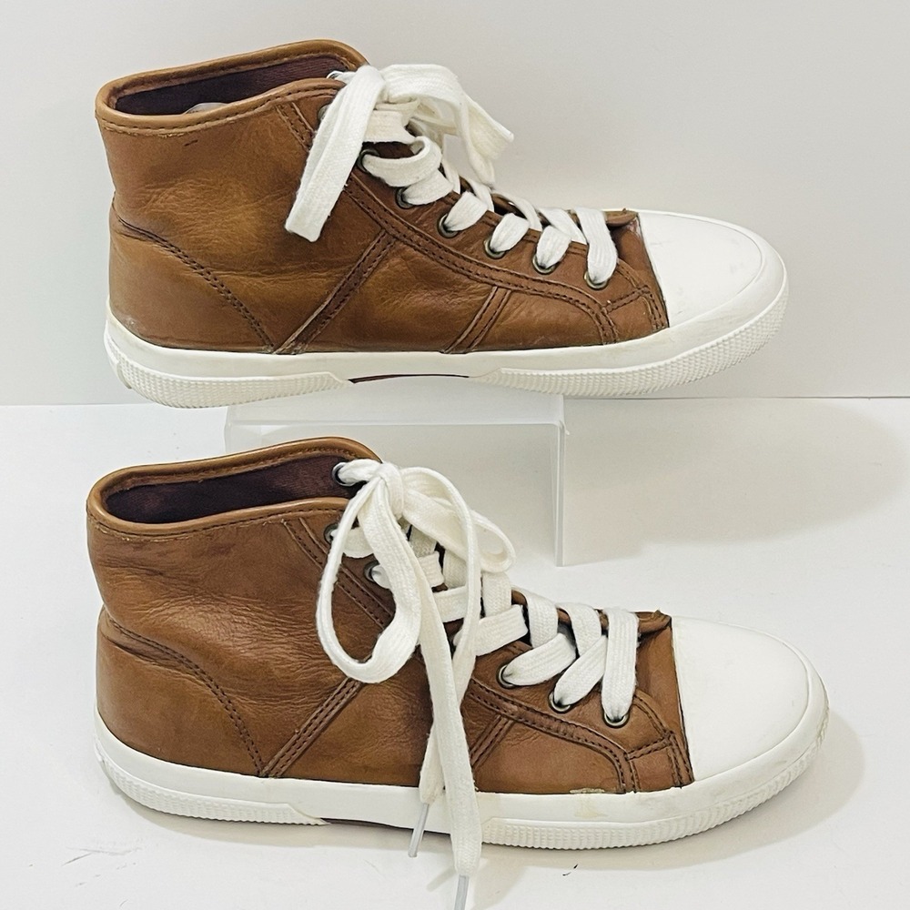 Ralph Lauren Women's Brown Tan High Top Lace Up Leather Sneakers High Tops Sz 6B - Picture 5 of 9